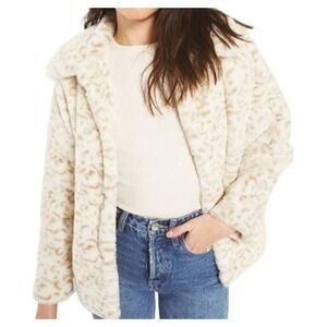 Z Supply Aster Snow Leopard Faux Fur Jacket Womens S‎ Beige Button Up Coat Cozy